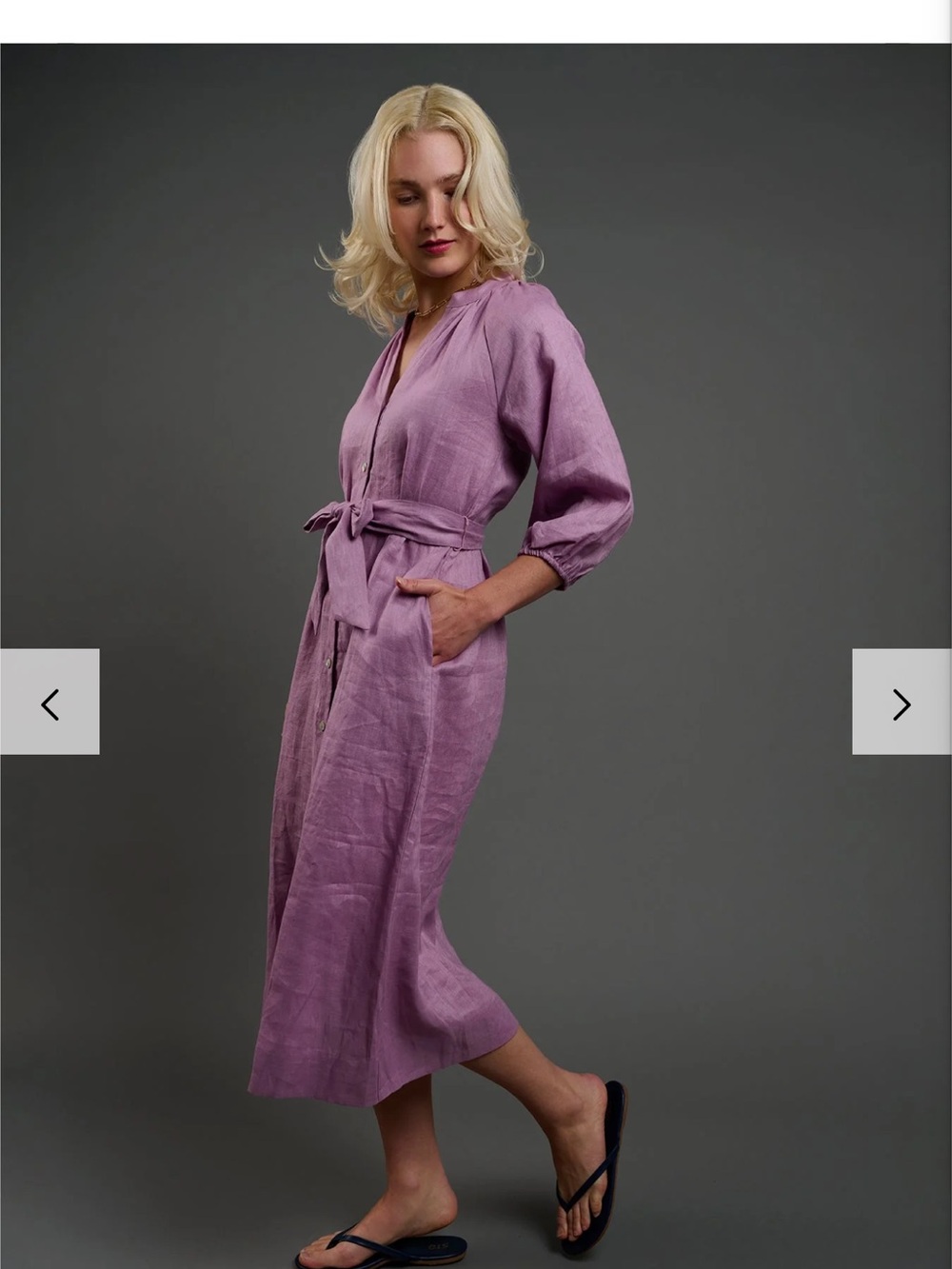 Lavender Belted Midi Dress with Pockets